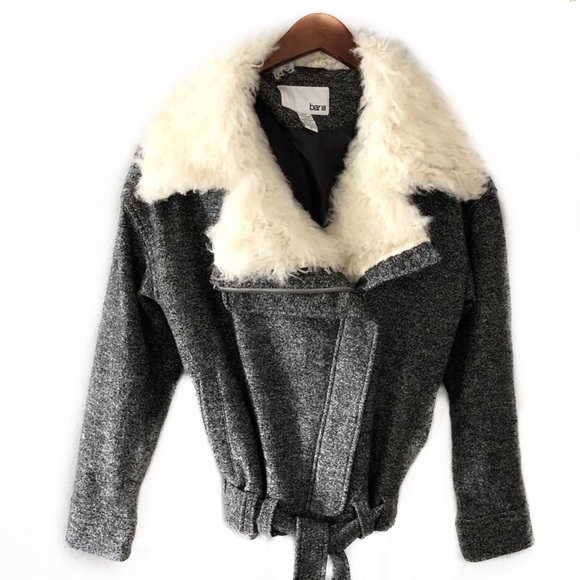 Jackets & Blazers - barIII Gray Wool Belted Moto Jacket Sherpa Collar